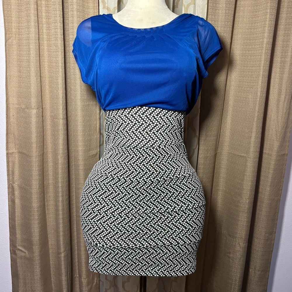 Enfocus Studio Blue and Black Mini Dress